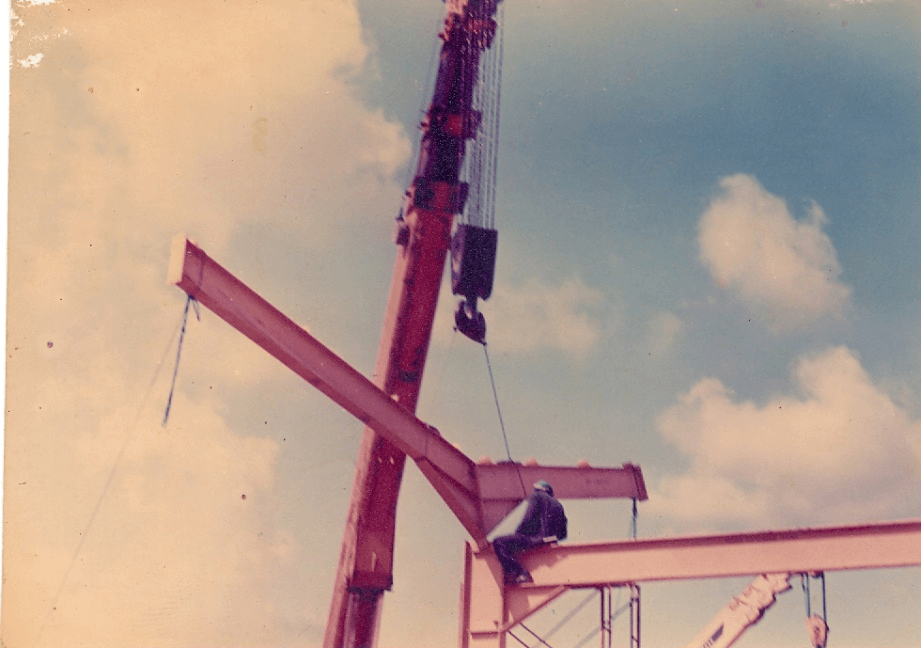 C. Erection detail showing the hinged centre of the floating portal.